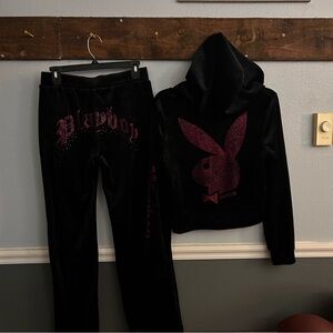 PLAYBOY Black and Pink Velour Set